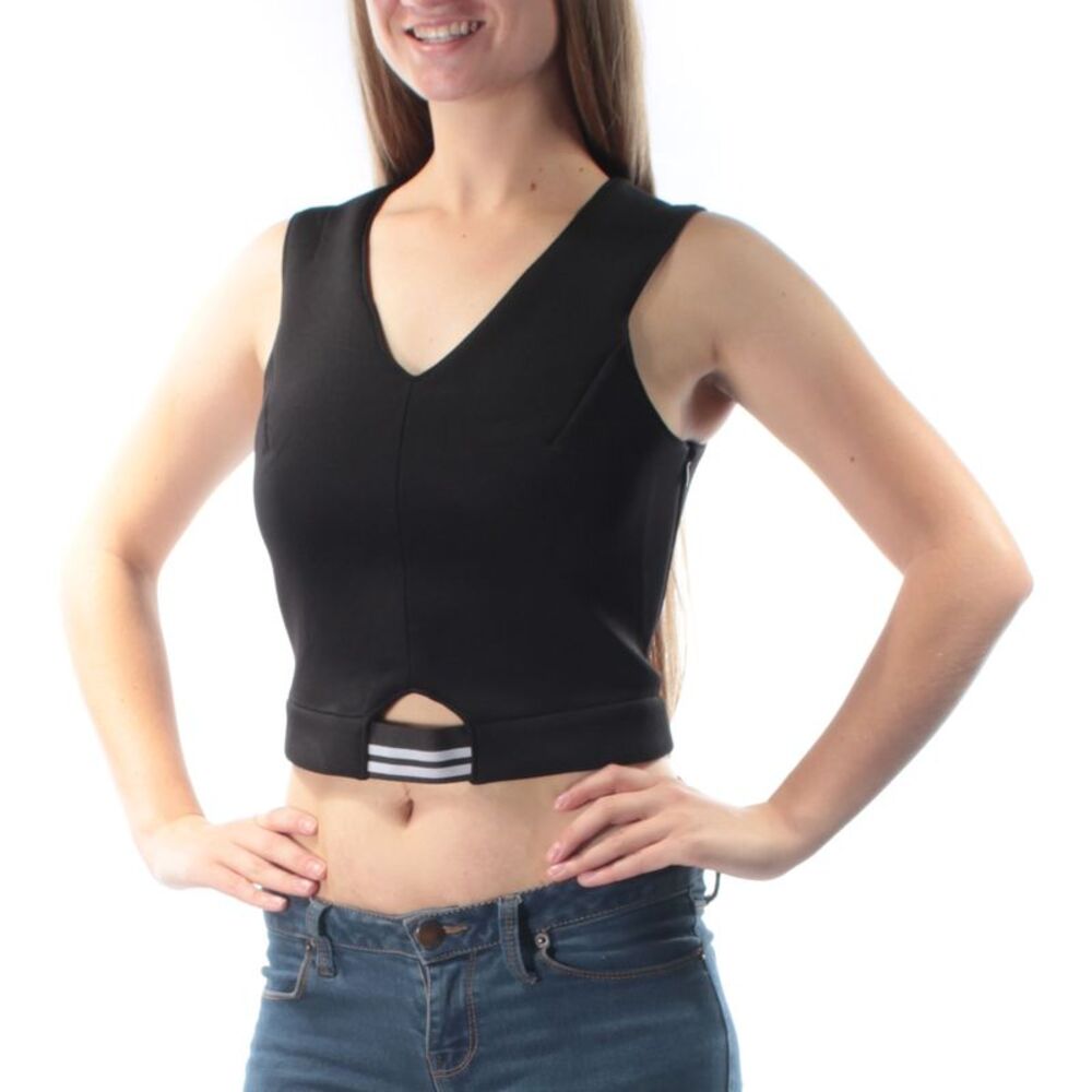 KIIND OF Womens Black Cut Out Sleeveless V Neck Crop Top Size: XS